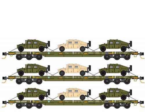 Micro Trains N Scale DODX Olive Drab 3-Pack with Humvees #993 01 810 NIB